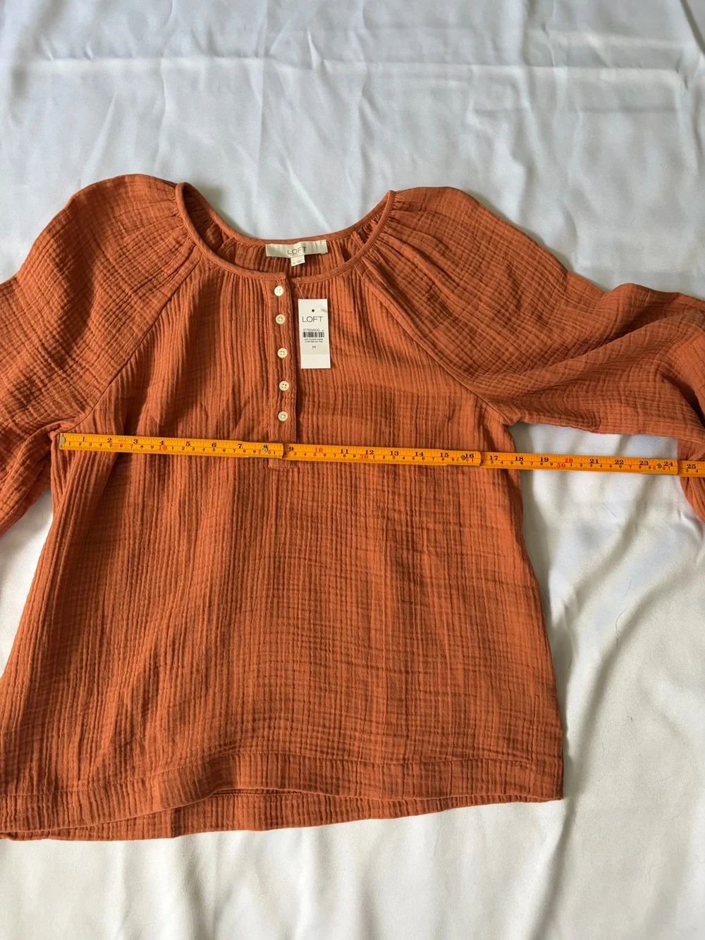 LOFT Textured Henley Top in Rust Orange NWT